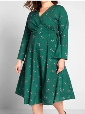 Anthropologie Hutch Just Bee Yourself Faux Wrap Midi Dress Size 18